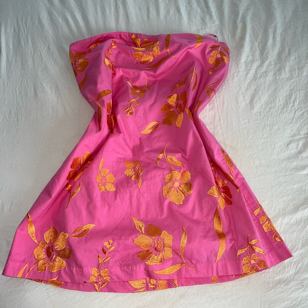 Free People pink and orange floral mini dress with golden orange accents size M